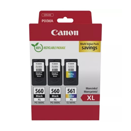 Canon PG-560XL + CL-561XL Pack de 3 Cartuchos de Tinta Originales - 3712C009