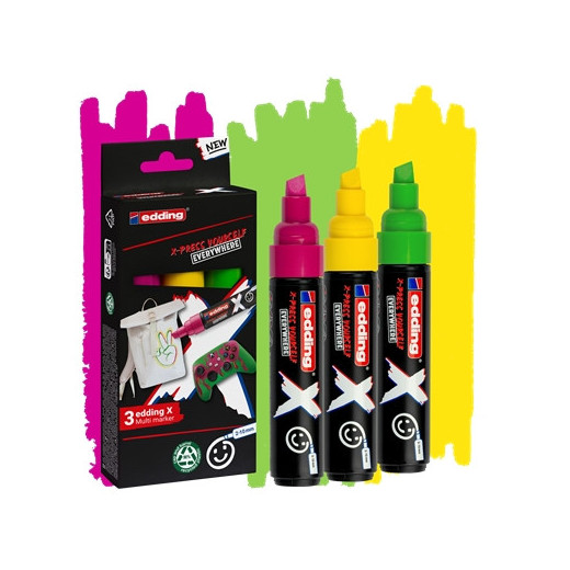 Edding X 6900 Caramelo Pack de 3 Rotuladores Multisuperficie Permanentes de Tinta Opaca - Punta Biselada con Trazo 2-10mm - Color Amarillo