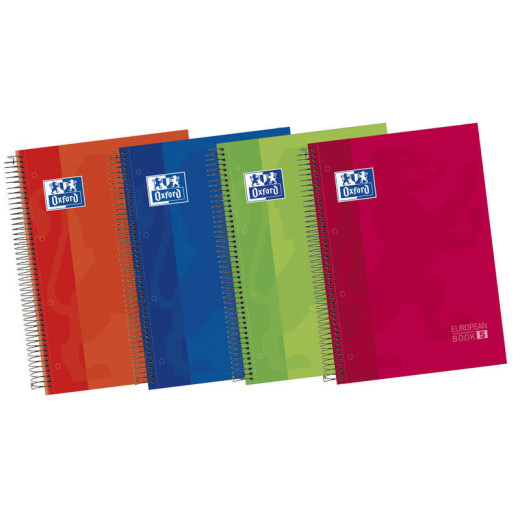 Oxford Europeanbook 5 Cuaderno Espiral Formato A4+ Horizontal 1 Linea - 120 Hojas - Tapa Extradura acabado Brillante - 5 Bandas de Color - Colores Surtidos