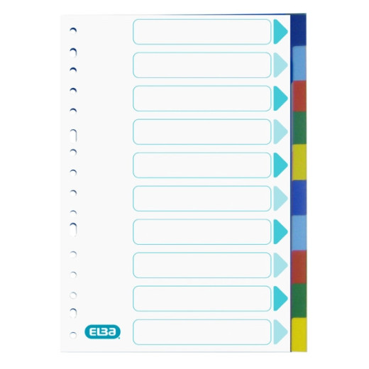 Elba Separadores Folio 10 Posiciones 120 Micras Plastico - Resistente y Duradero - Facil de Identificar - Colores Variados
