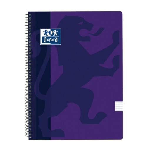 Oxford School Classic Cuaderno Espiral Tapa de Plastico Folio 4x4 - 80 Hojas - Tapa de Plastico Resistente - Cuadricula 4x4 con Margen - Color Lila