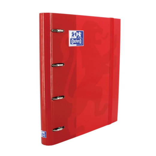 Oxford Europeanbinder Classic A4+ Carpeta de Anillas con Recambio Cuadricula 5x5 - Tapa Extradura - Cierre con Goma Elastica - Color Rojo