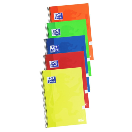 Oxford School Classic Write&Erase Cuaderno Espiral Folio 80 Hojas Cuadricula 4x4mm con Margen - Tapa Extradura - Colores Surtidos