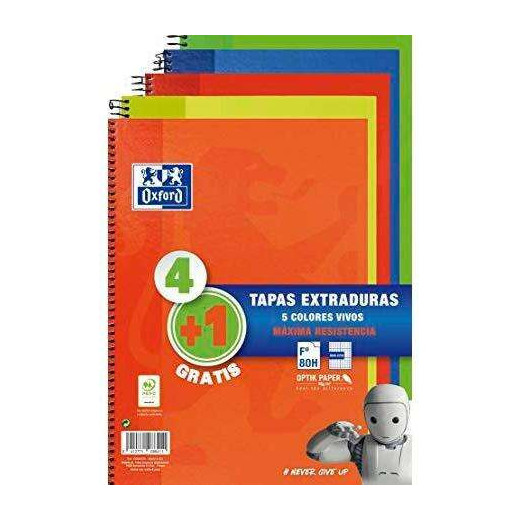 Oxford Classic Write & Erase Pack 5 Cuadernos Espiral Formato Folio Cuadriculado 4x4mm - 80 Hojas - Tapas Extraduras con Pizarra Blanca - Colores Surtidos