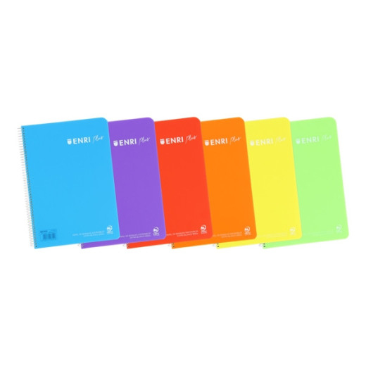 Enri Plus 4º Cuaderno Espiral Pauta 2.5mm - Tapa de Plastico - 80 Hojas 90gr - Colores Surtidos