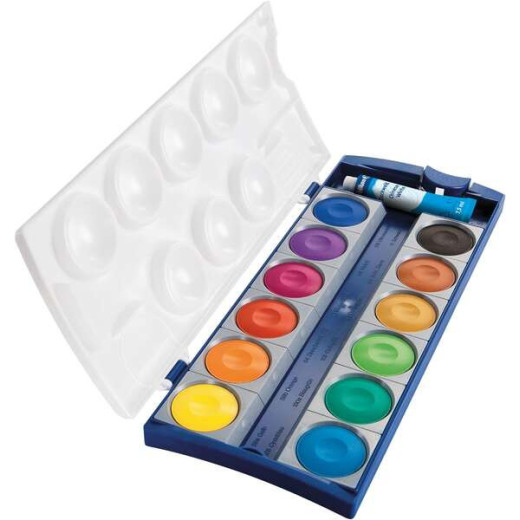 Pelikan Acuarelas Opacas 735/K12 Caja 12 Pocillos + 1 Tubo Blanco - Colores Intensos y Faciles de Diluir - Resistente a la Luz - Ideal para uso Escolar