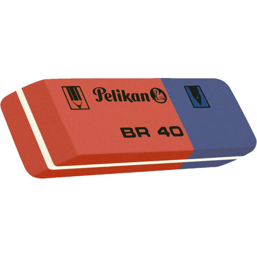 Pelikan Caja de 40 Gomas BR40 - Doble Funcion para Tinta y Lapiz - Alta Calidad - Resistente - Precision en el Borrado - Color Azul/Rojo