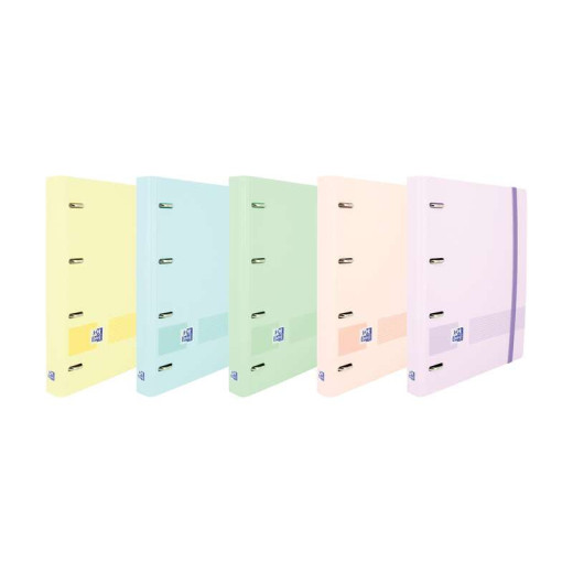 Oxford Europeanbinder Live & Go Carpeta de 4 Anillas Formato A4+ con Recambio Cuadriculado 5x5mm y 4 Taladros - Tapa de Plastico Resistente - Cierre con Goma Elastica - Colores Surtidos Pastel