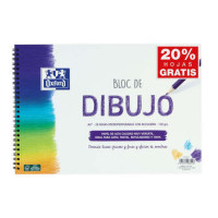 Oxford Bloc de Dibujo Escolar Espiral Formato A4+ con Reacuadro - 20 Hojas Microperforadas 130gr Color natural - Papel de Superfície Rugosa