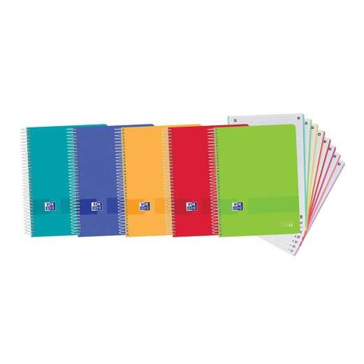 Oxford Europeanbook 8 Live & Go Pack de 5 Cuadernos Espiral Formato A4+ Cuadriculado 5x5mm - 160 Hojas Microperforadas con 4 Taladros - Tapa de Plastico - 8 Bandas de Color - Colores Surtidos