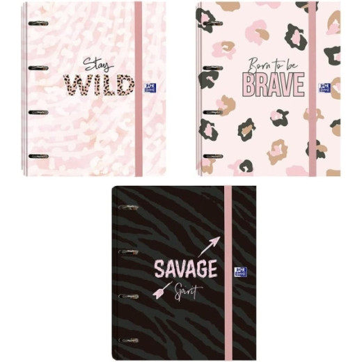 Oxford Animal Print Europeanbinder A4+ Carpeta de Anillas 4D 35mm con Recambio 5x5 - Lomo de 45mm - Tapa Extradura con Cierre de Goma elastica - 3 Diseños Diferentes