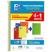 Oxford School Classic Write&Erase Pack 4+1 Fº - Cuaderno Espiral - Tapa Extradura - 1 Linea con Margen - 80 Hojas - Colores Surtidos