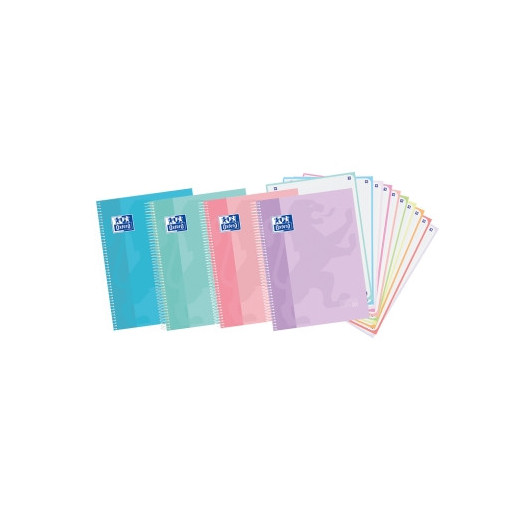 Oxford Europeanbook 10 Touch Cuaderno Espiral Formato A4+ Cuadriculado 5x5mm - 150 Hojas - Tapa Extradura Tacto Suave - 10 Bandas de Color - Colores Pastel Surtidos