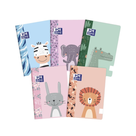 Oxford Kids Libreta Grapada A5+ Lisa Tapa Blanda Tacto Suave Touch - Ideal para Niños - Tamaño A5+ - Tapa Blanda con Tacto Suave - 48 Hojas - Surtido 5 Animal Besties