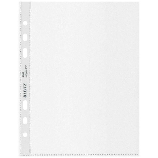 Leitz A5 Recycle Pack de 25 Fundas Mutitaladro A5 - 6 Taladros - Plastico Reciclado - 100% Reciclable - Transparente