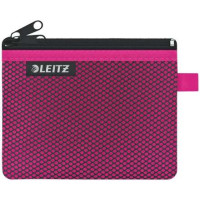 Leitz WOW Bolsa Porta-Todo Pequeña 2 Compartimentos - Tamaño 105x6x140mm - Lavable y Duradera - Cierre de Cremallera - Color Fucsia
