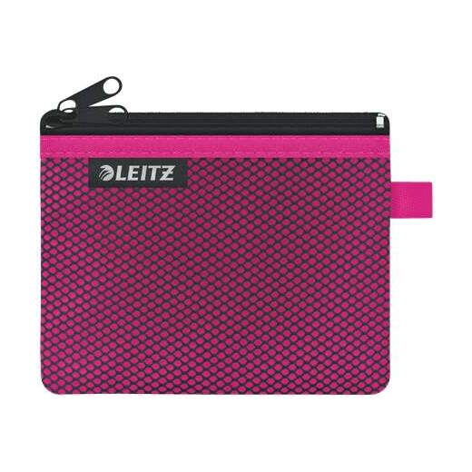 Leitz WOW Bolsa Porta-Todo Pequeña 2 Compartimentos - Tamaño 105x6x140mm - Lavable y Duradera - Cierre de Cremallera - Color Fucsia