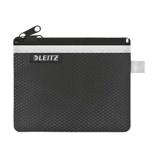 Leitz WOW Bolsa Porta-Todo Pequeña 2 Compartimentos - Tamaño 105x6x140mm - Lavable y Duradera - Cierre de Cremallera - Color Negro
