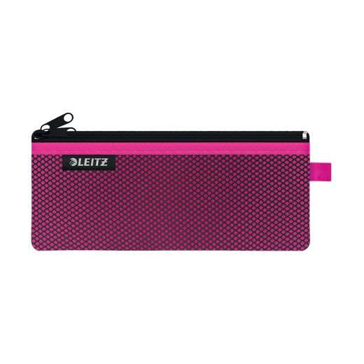 Leitz WOW Bolsa Porta-Todo Mediana 2 Compartimentos - Tamaño 85x6x210mm - Lavable y Duradera - Cierre de Cremallera - Color Fucsia