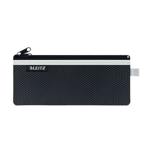 Leitz WOW Bolsa Porta-Todo Mediana 2 Compartimentos - Tamaño 85x6x210mm - Lavable y Duradera - Cierre de Cremallera - Color Negro