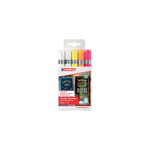 Edding 4095 Pack de 5 Rotuladores de Tiza Liquida - Punta Redonda - Trazo 2-3mm - Olor Neutro - Colores Blanco x2