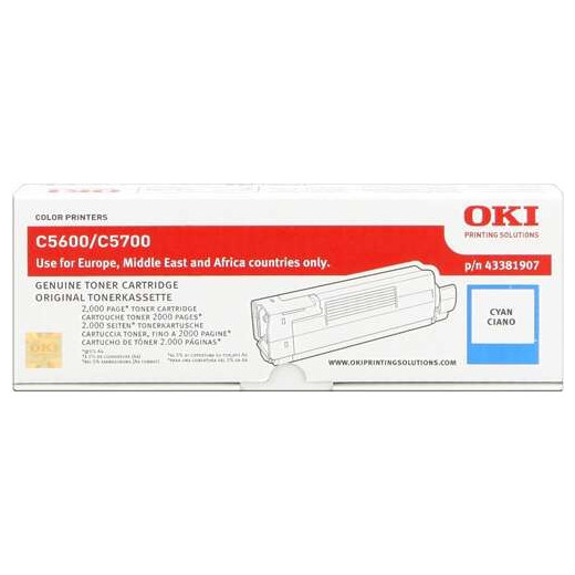 OKI C5600/C5700 Cyan Cartucho de Toner Original - 43381907