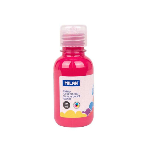 Milan Botella de Tempera 125ml - Tapon Dosificador - Secado Rapido - Mezclable - Color Magenta