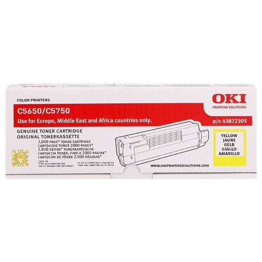 OKI C5650/C5750 Amarillo Cartucho de Toner Original - 43872305