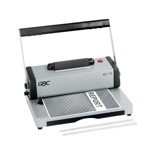 GBC MC59 Encuadernadora A4 de Espiral Metalica - Encuaderna hasta 450 Hojas - Perfora hasta 20 Hojas - Alicate de corte Incluido - Color Gris/Negro