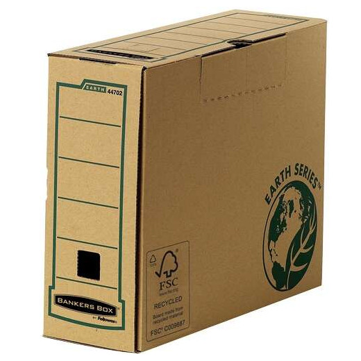 Fellowes Bankers Box Earth Caja de Archivo Definitivo A4 100mm - Montaje Manual - Carton Reciclado Certificacion FSC - Color Marron