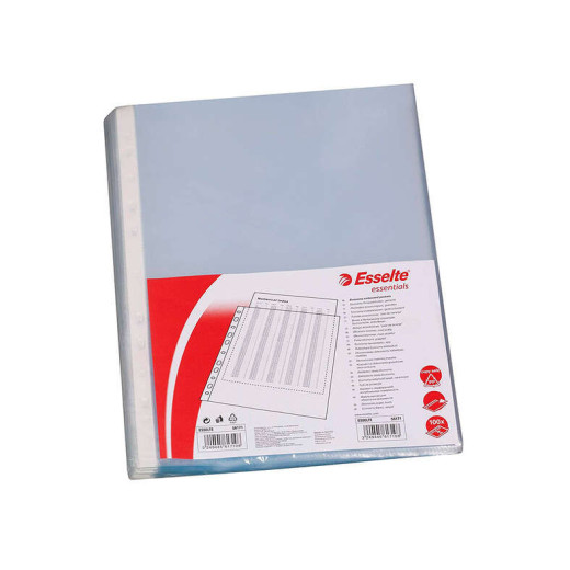 Esselte Pack de 100 Fundas Multitaladro Portadocumentos - Formato A4 - 16 Taladros - 80 Micras - Piel de Naranja - Color Transparente