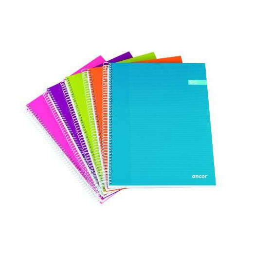 Ancor Classic Stripes Cuaderno Espiral Tamaño A4 Cuadriculado 5x5mm - 120 Hojas 70gr - Tapa Dura de Carton Plastificado - Colores Surtidos