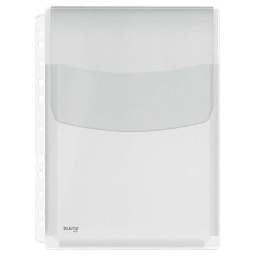 Leitz Pack de 5 Fundas Fuelle con Solapa A4 Multitaladro 11 - Capacidad 200 Hojas - Fabricada en PVC de 170 Micras - Expansibles hasta 20mm - Textura Lisa