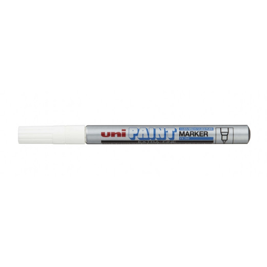 Uni-ball PX-203 Marcador de Pintura - Punta Acrilica 1mm - Linea Fina - Cuerpo de Aluminio - Tinta Permanente Resistente a Luz y Agua - Color Plata