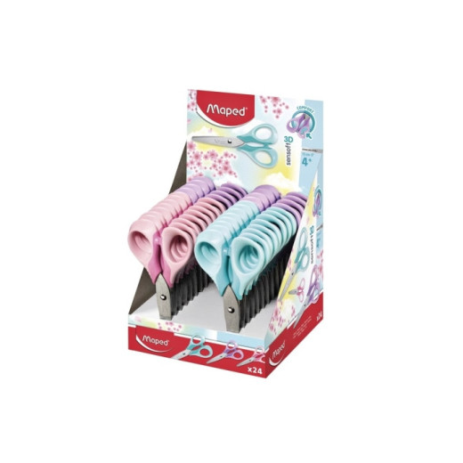 Maped Sensoft Tijera Escolar Punta Redonda 13cm - Hojas de Acero Inoxidable - Mango de Plastico Simetrico - Colores Pastel Surtidos