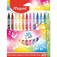 Maped Jungle Mini Cute Pack de 12 Rotuladores con Punta Media Bloqueada 2.8mm - Tinta Lavable - Colores Surtidos
