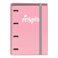 Dohe Serie Pastel Carpeta de 4 Anillas Formato A4 con Recambio de 100 Hojas - 4 Separadores de Colores - Cierre con Goma Elastica - Anillas de 35mm - Color Rosa Pastel