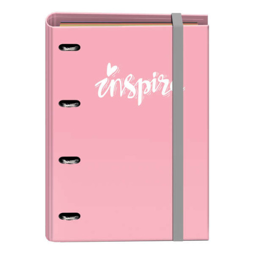 Dohe Serie Pastel Carpeta de 4 Anillas Formato A4 con Recambio de 100 Hojas - 4 Separadores de Colores - Cierre con Goma Elastica - Anillas de 35mm - Color Rosa Pastel