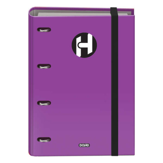 Dohe Serie Icon Carpeta de 4 Anillas Formato A4 con Recambio de 100 Hojas de 90 gr y 4 Taladros - Cierre con Goma Elastica - Anillas de 35mm - Color Morado