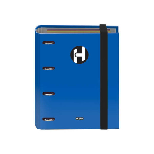 Dohe Serie Icon Carpeta de 4 Anillas Formato A5 con Recambio de 100 Hojas de 90 gr y 4 Taladros - Cierre con Goma Elastica - Anillas de 25mm - Color Azul