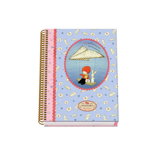 Dohe Santoro Poppi Loves Messenger Cuaderno Espiral Tapa Dura - Tamaño A5 de 100 Hojas 90gr - Hojas Microperforadas con 2 Taladros - Cuadricula 5mm