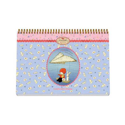 Dohe Santoro Poppi Loves Messenger Planificador Perpetuo Espiral Wireo Tapa Semirigida - Encuadernacion Horizontal Tamaño A4 - Interior Semana Vista 64 Hojas - Incluye 2 Hojas de Pegatinas