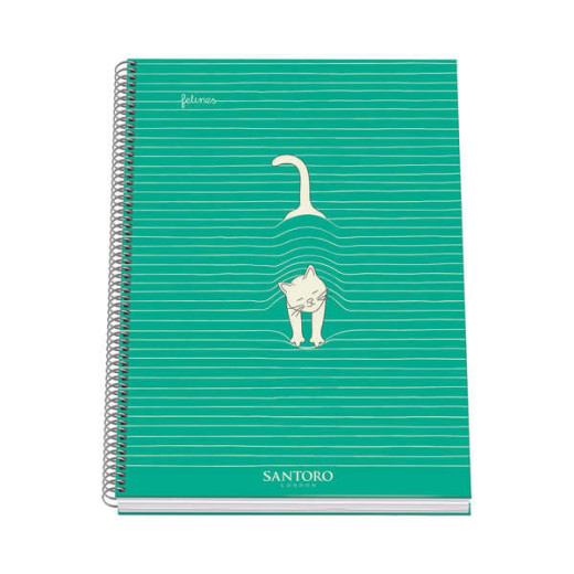 Dohe Santoro Felines Cuaderno Espiral Tapa Dura - Tamaño A4 de 100 Hojas 90gr - Hojas Microperforadas con 4 Taladros - Cuadricula 5mm