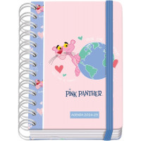 Dohe Pink Panther EcoPink Agenda Escolar Espiral Wire?o A6 - Dia Pagina - Papel 80g/m2 - Cubierta de Carton Plastificado - Cierre con Goma Elastica