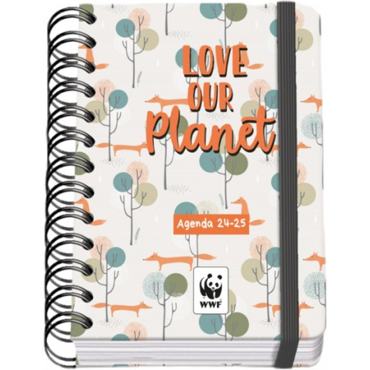 Dohe WWF Love our Planet Agenda Escolar Espiral Wire?o A6 - Dia Pagina - Papel 80g/m2 - Cubierta de Carton Plastificado - Cierre con Goma Elastica
