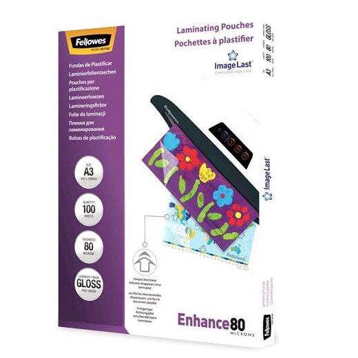 Fellowes Pack de 100 Fundas para Plastificar Brillo A3 - 80 Micras - Alta Calidad - Transparente