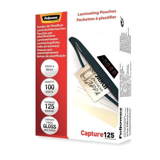 Fellowes Pack de 100 Fundas para Plastificar Tarjetas 54 x 86 mm Brillo - 125 Micras - Alta Calidad - Transparente