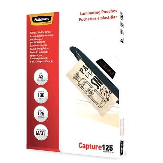 Fellowes Pack de 100 Fundas para Plastificar Mate A3 - 125 Micras - Transparente