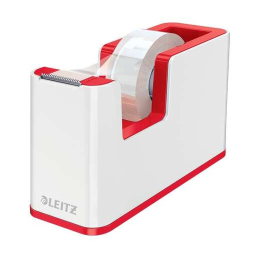 Leitz WOW Dispensador de Cinta Adhesiva - Para Rollos de hasta 19mm x 33m - Incluye Cinta Autoadhesiva Escribible - Color Blanco/Rojo