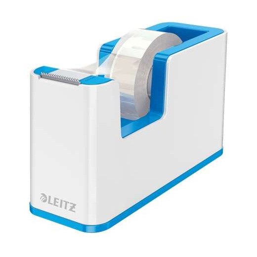 Leitz WOW Dispensador de Cinta Adhesiva - Para Rollos de hasta 19mm x 33m - Incluye Cinta Autoadhesiva Escribible - Color Blanco/Azul